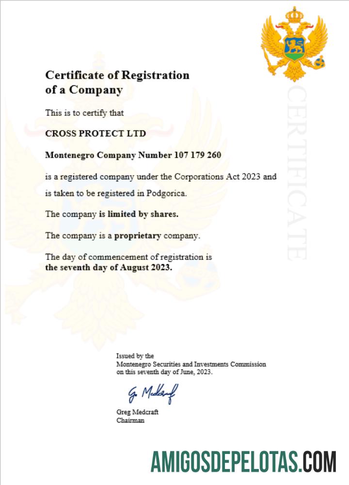 em branco Montenegro Certificado de Registro de Empresa Modelo Word e PDF